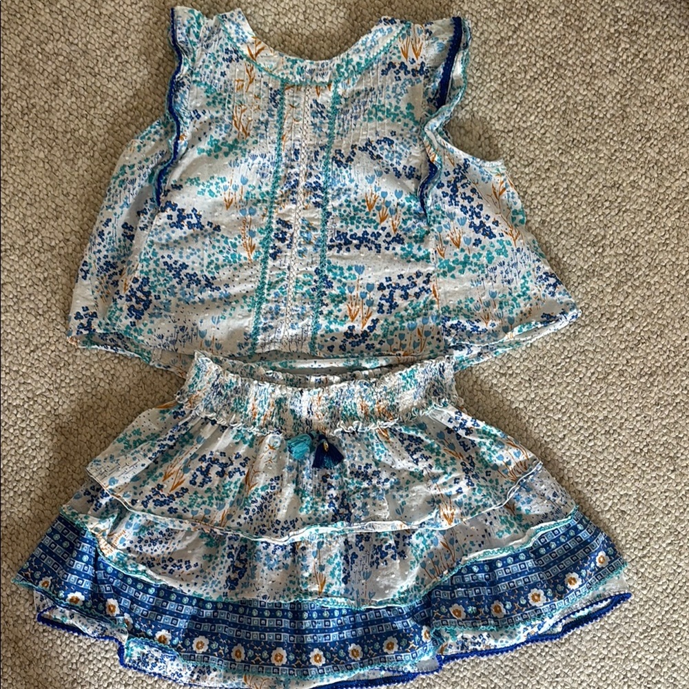 Poupette St Barth Girls Pleated Top and Skirt Set